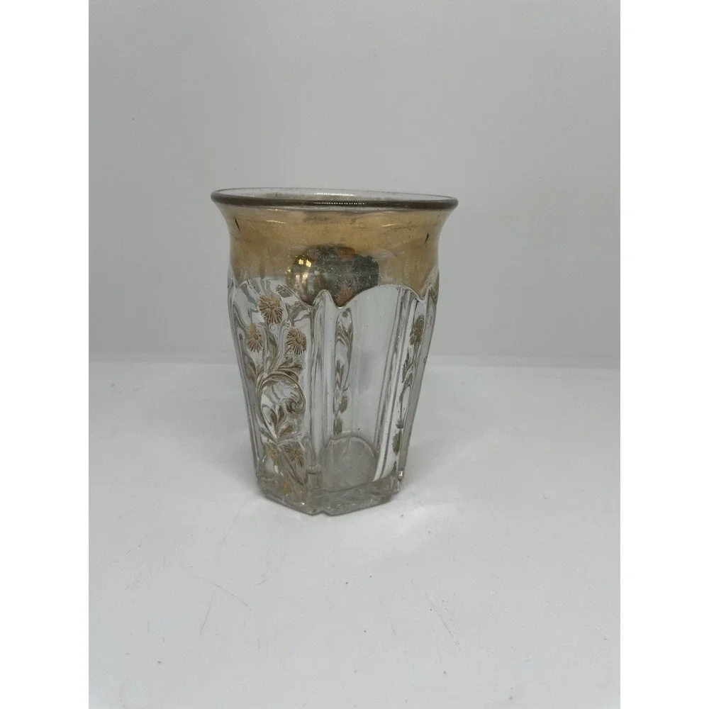 Cut Glass Small Drinking Glass with Gold Trim and Vintage Floral Design - Picture 4 of 5